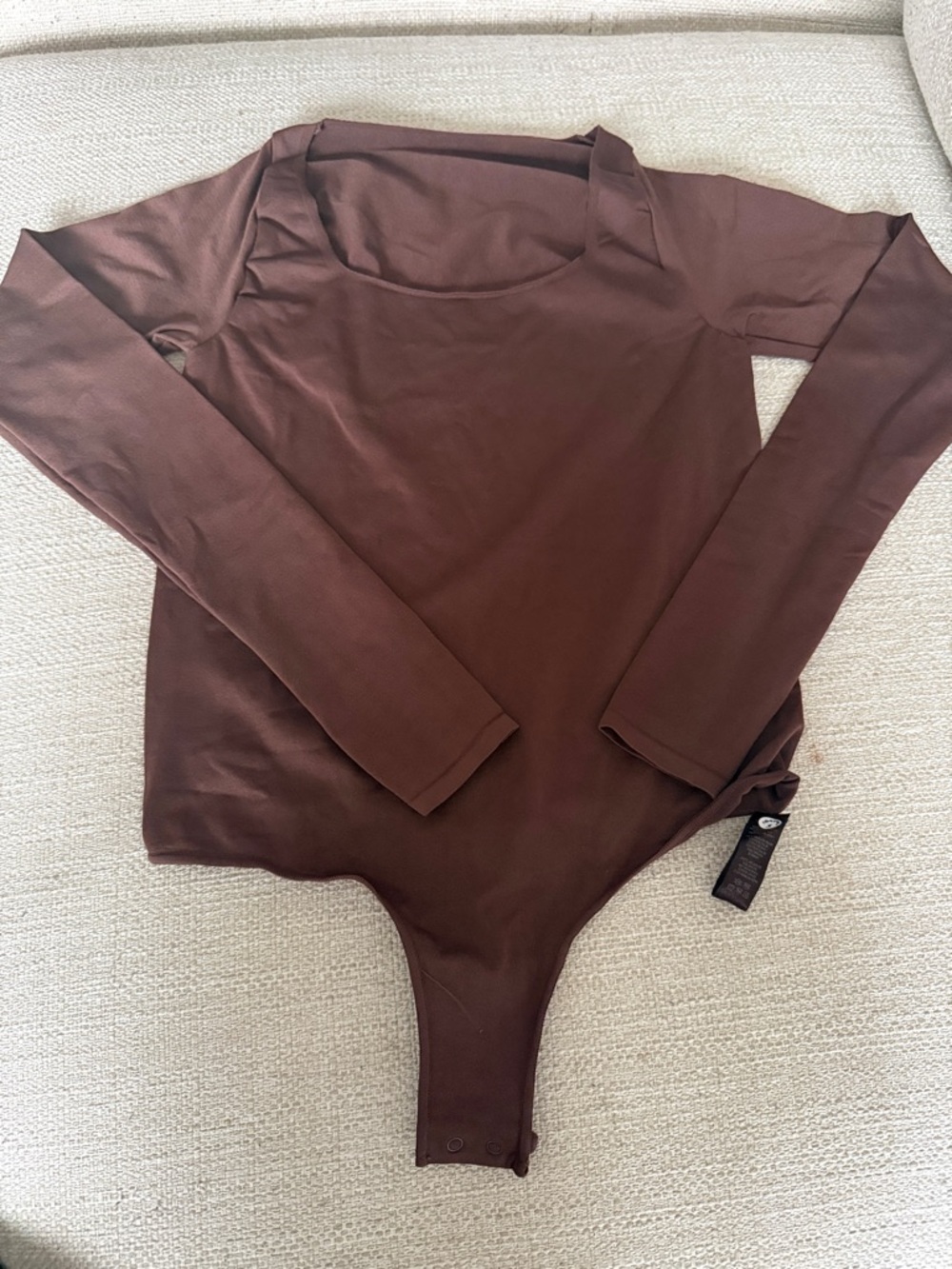SKIMS Long Sleeve Scoop Neck Bodysuit in Chocolate Brown